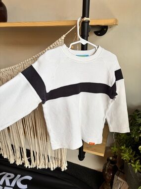 Vintage Kids White Sweatshirt with navy blue  Chest Stripe